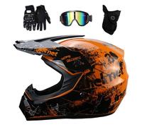 Double Sport MTB Casque Motocross Ensemble, avec Lunettes Gants Masque, Intégral Tout-Terrain ATV Moto Casque, Enduro Une Descente MX Quad Vélo de Saleté Accident Casque(Orange,XL/58-59CM)