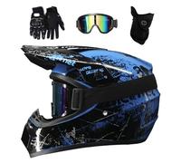 Double Sport MTB Casque Motocross Ensemble, avec Lunettes Gants Masque, Intégral Tout-Terrain ATV Moto Casque, Enduro Une Descente MX Quad Vélo de Saleté Accident Casque(Gris,L/56-57CM)