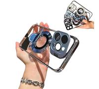 Double Stand Case Cover for iPhone,Transparent Electroplated Four Corners Shockproof Magnetic Case,Magnetic Double Stands Cases with Folding Stand, for 16 15 14 13 Pro Max (for iPhone 15ProMax,Blue)