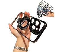 Double Stand Case Cover for iPhone,Transparent Electroplated Four Corners Shockproof Magnetic Case,Magnetic Double Stands Cases with Folding Stand, for 16 15 14 13 Pro Max (for iPhone 15ProMax,Black)