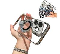 Double Stand Case Cover for iPhone,Transparent Electroplated Four Corners Shockproof Magnetic Case,Magnetic Double Stands Cases with Folding Stand, for 16 15 14 13 Pro Max (for iPhone 14Pro,White)