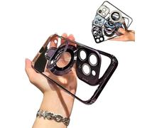 Double Stand Case Cover for iPhone,Transparent Electroplated Four Corners Shockproof Magnetic Case,Magnetic Double Stands Cases with Folding Stand, for 16 15 14 13 Pro Max (for iPhone 13ProMax,Purple)
