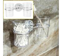 Double support de brosse à dents avec ventouses et deux gobelets en plastique, cadre en acier inoxydable pour rangement hygiénique de salle de bain