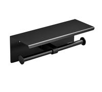 Double support de papier toilette, support de papier toilette avec étagère, support mural en acier inoxydable SUS304 (noir)