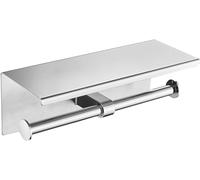 Double support de papier toilette, support de papier toilette avec étagère, support mural en acier inoxydable SUS304 pour rouleau de papier toilette, support mural (argenté)