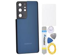 Double Sure Coque arrière de rechange en verre acrylique bleu marine pour Samsung Galaxy S21 Ultra 5G SM-G998B avec cadre d'objectif arrière, adhésif prédécoupé et kit d'outils