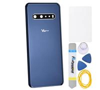 Double Sure Coque arrière de rechange en verre bleu pour LG V60 ThinQ 5G V60 ThinQ 5G UW LM-V600 avec cadre d'appareil photo rare et couvercle en verre, adhésif prédécoupé et kit d'outils