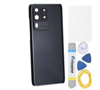 Double Sure Cosmic Pièce de réparation arrière en verre acrylique noir pour Samsung Galaxy S20 Ultra S20 Ultra 5G avec cadre photo arrière, adhésif prédécoupé et kits d'outils