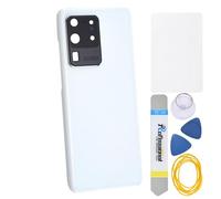 Double Sure Pièce de réparation arrière en verre acrylique blanc nuage pour Samsung Galaxy S20 Ultra S20 Ultra 5G avec cadre photo arrière, adhésif prédécoupé et kits d'outils