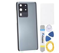 Double Sure Pièce de réparation arrière en verre acrylique gris cosmique pour Samsung Galaxy S20 Ultra S20 Ultra 5G avec cadre photo arrière, adhésif prédécoupé et kits d'outils