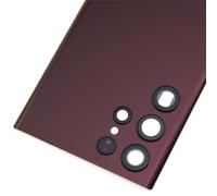 Double Sure Verre acrylique de rechange pour Samsung Galaxy S22 Ultra 5G SM-S908B avec cadre de caméra arrière, lentille en verre, adhésif prédécoupé et kit d'outils Rouge bordeaux