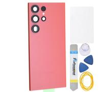 Double Sure Verre acrylique de rechange pour Samsung Galaxy S23 Ultra SM-S918B avec cadre d'appareil photo arrière et lentille en verre, adhésif pré-découpé et kit d'outils Rouge