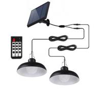 LUMI JARDIN Double Suspension Solaire LED 2x WAREN - Abat-Jour Métal Noir - Blanc Froid - Télécommande - Autonomie 10h - Étanche IP44 - Idéale pour Terrasse, Jardin, Salon, Mariages & Réceptions