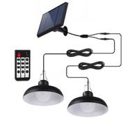 LUMI JARDIN Double Suspension Solaire LED 2x WAREN - Abat-Jour Métal Noir - Blanc Froid - Télécommande - Autonomie 10h - Étanche IP44 - Idéale pour Terrasse, Jardin, Salon, Mariages & Réceptions