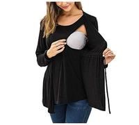 Double T-shirt Pots Couche Manches Longues Femmes Maternité Allaitement Blouse de Maternité, Noir , L