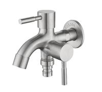 Double Taps - Tap Kitchen Sink Chrome Lever, Outside Tap Stainless Steel Double Outlet Garden Faucet, Spout Mixer, Indoor & Outdoor Water Fixture, Easy Installation