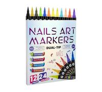 Double-Tip Nail Pens - 24-Color Professional Art Set, Precision Fine-Line D