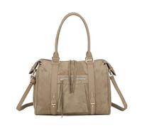 Double Tree Grand Sac Bowling En Bandoulière Femme - Sac à Main Cabas Fourre-Tout Travail Cours Format A4 - Similicuir Suédine Souple - Chic Tendance - Taupe Foncé