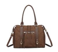 Double Tree Grand Sac Bowling En Bandoulière Femme - Sac à Main Cabas Fourre-Tout Travail Cours Format A4 - Similicuir Suédine Souple - Chic Tendance - Chocolat