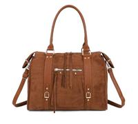 Double Tree Grand Sac Bowling En Bandoulière Femme - Sac à Main Cabas Fourre-Tout Travail Cours Format A4 - Similicuir Suédine Souple - Chic Tendance - Marron