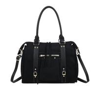 Double Tree Grand Sac Bowling En Bandoulière Femme - Sac à Main Cabas Fourre-Tout Travail Cours Format A4 - Similicuir Suédine Souple - Chic Tendance - Noir