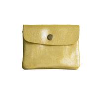 Double Tree Petit Porte-Monnaie Cartes Femme en Cuir Véritable Daim Irisé - Mini Portefeuille Compact Effet Scintillant avec Rabat et Zip - Plat Léger (Moutarde)
