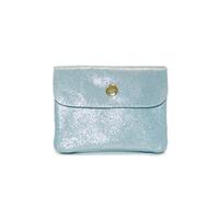 Double Tree Petit Porte-Monnaie Cartes Femme en Cuir Véritable Daim Irisé - Mini Portefeuille Compact Effet Scintillant avec Rabat et Zip - Plat Léger (Bleu Clair)