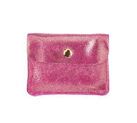 Double Tree Petit Porte-Monnaie Cartes Femme en Cuir Véritable Daim Irisé - Mini Portefeuille Compact Effet Scintillant avec Rabat et Zip - Plat Léger (Fuchsia)