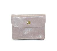 Double Tree Petit Porte-Monnaie Cartes Femme en Cuir Véritable Daim Irisé - Mini Portefeuille Compact Effet Scintillant avec Rabat et Zip - Plat Léger (Rose)