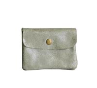 Double Tree Petit Porte-Monnaie Cartes Femme en Cuir Véritable Daim Irisé - Mini Portefeuille Compact Effet Scintillant avec Rabat et Zip - Plat Léger (Olive)