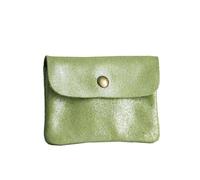 Double Tree Petit Porte-Monnaie Cartes Femme en Cuir Véritable Daim Irisé - Mini Portefeuille Compact Effet Scintillant avec Rabat et Zip - Plat Léger (Vert)