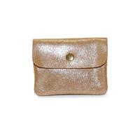 Double Tree Petit Porte-Monnaie Cartes Femme en Cuir Véritable Daim Irisé - Mini Portefeuille Compact Effet Scintillant avec Rabat et Zip - Plat Léger (Camel)