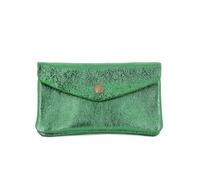 Double Tree | Porte-Monnaie Cartes Femme Compact Cuir Irisé Vert | Format enveloppe élégant | Style italien raffiné | Finition brillante effet nacré et métallisée | Design fin et chic du quoti