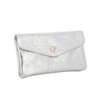Double Tree | Porte-Monnaie Cartes Femme Mi-Long Compact Cuir Argent | Format enveloppe élégant | Style italien raffiné | Finition brillante effet nacré et métallisée | Mode tendance