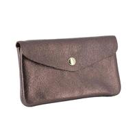 Double Tree | Porte-Monnaie Cartes Femme Mi-Long Compact Cuir Chocolat | Format enveloppe élégant | Style italien raffiné | Finition brillante effet nacré et métallisée | Mode tendance