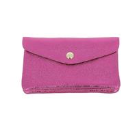 Double Tree | Porte-Monnaie Cartes Femme Mi-Long Compact Cuir Fuchsia | Format enveloppe élégant | Style italien raffiné | Finition brillante effet nacré et métallisée | Mode tendance
