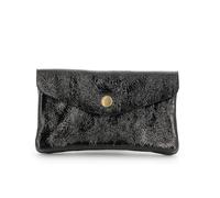 Double Tree | Porte-Monnaie Cartes Femme Mi-Long Compact Cuir Irisé Noir | Format enveloppe élégant | Style italien raffiné | Finition brillante effet nacré et métallisée | Mode tendance