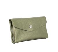 Double Tree | Porte-Monnaie Cartes Femme Mi-Long Compact Cuir Olive | Format enveloppe élégant | Style italien raffiné | Finition brillante effet nacré et métallisée | Mode tendance