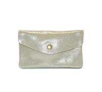 Double Tree - Porte-Monnaie Femme Cuir Véritable Daim Irisé - Portefeuille Pochette Cartes Billets Format Mi-Long À Rabat Et Zip - Léger Et Fonctionnel - Beige