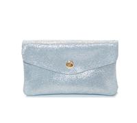 Double Tree - Porte-Monnaie Femme Cuir Véritable Daim Irisé - Portefeuille Pochette Cartes Billets Format Mi-Long À Rabat Et Zip - Léger Et Fonctionnel - Bleu Clair
