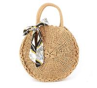 Double Tree Sac à Bandoulière Femme Rond En Paille - Sac De Plage Été Rotin Tressé - Sacoche Besace Porté Main Épaule Tissé Léger - Chic Tendance Estival - Marron Nature