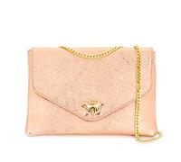 Double Tree Sac A Main Bandoulière Chaîne En Cuir Véritable Pailleté Irisé Relief Abeille - Rose