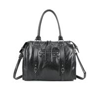 Double Tree Sac à Main Cabas Femme Irisé Pour Les Cours - Sac Bowling Fourre-Tout Travail Format A4 - Similicuir Brillant Détails Argenté ou Doré - Chic Tendance - Noir