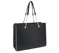 Double Tree Sac à Main Femme Chaîne Perle Bille Clou - Cours Grand Format A4 Lycée - Cabas Shopping Fourre-Tout Taille XL - Sac Ville Porté Epaule PU Cuir - Chic et Tendance - Noir Classique