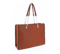 Double Tree Sac à Main Femmes Chaîne Perle Bille Clou - Cabas Cours Filles Grand Format A4 Lycée - Sac Shopping Fourre-Tout Taille XL - Porté Epaule Ville PU Cuir - Chic et Tendance - Camel