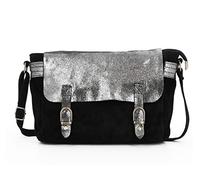 Double Tree Sac Bandoulière Pailletté Irisé En Cuir Véritable Made In Italie - Noir