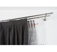 Double Tringle à rideaux: Ø 20 mm, L. 280 cm. avec tappo chic en acier satiné - complet