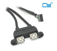 Double USB 2.0 Type A femelle vers carte mère, câble d'en tête à 9 broches avec trous de vis pour le panneau, 30cm 50cm 80cm