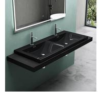 Double Vasque à Encastrer Noir Mai & Mai Col03-120 - Résine - 120x48x12 cm - Lavabo 2 Vasques
