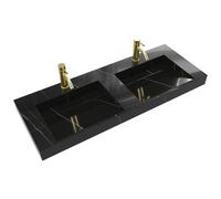 Double vasque suspendue en solid surface effet marbre noir - L120.2 x l45.2 x H8 cm - TAKOTNA